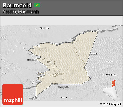 Shaded Relief Panoramic Map of Boumdeid, desaturated