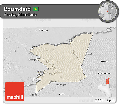 Shaded Relief Panoramic Map of Boumdeid, desaturated