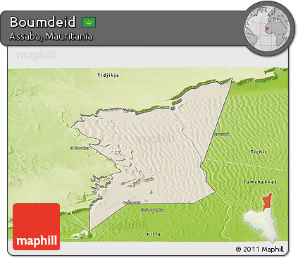 Shaded Relief Panoramic Map of Boumdeid, physical outside