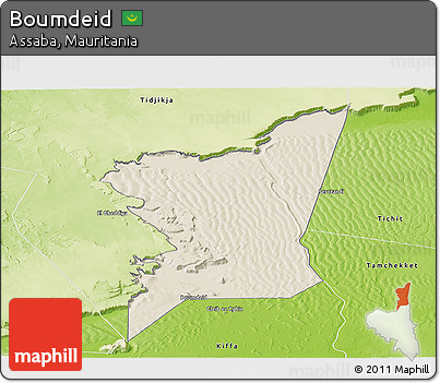 Shaded Relief Panoramic Map of Boumdeid, physical outside