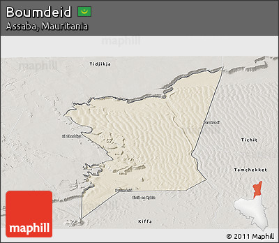 Shaded Relief Panoramic Map of Boumdeid, semi-desaturated
