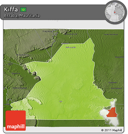 Physical 3D Map of Kiffa, darken