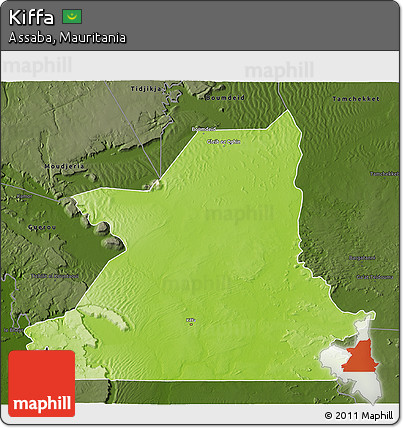 Physical 3D Map of Kiffa, darken