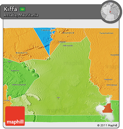 Physical 3D Map of Kiffa, political outside