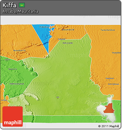 Physical 3D Map of Kiffa, political outside