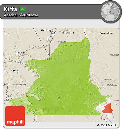 Physical 3D Map of Kiffa, shaded relief outside