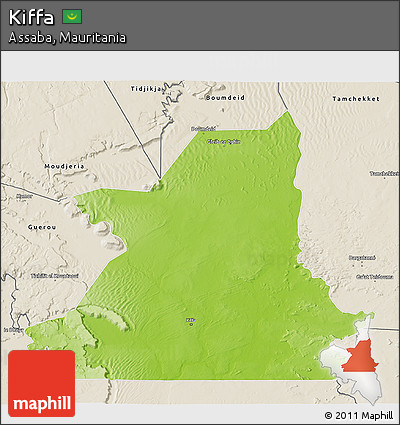 Physical 3D Map of Kiffa, shaded relief outside