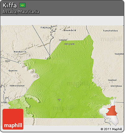 Physical 3D Map of Kiffa, shaded relief outside