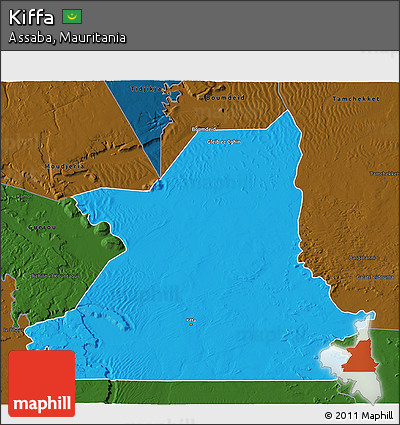 Political 3D Map of Kiffa, darken