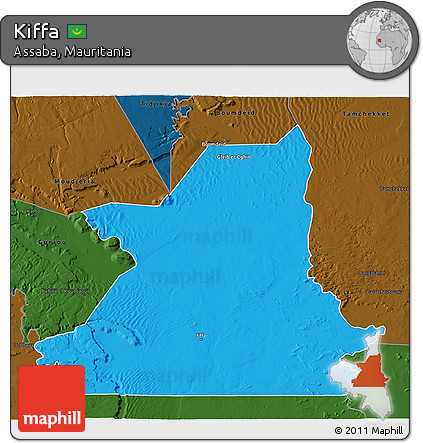 Political 3D Map of Kiffa, darken