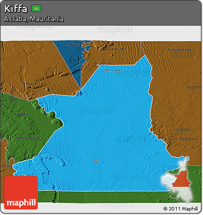Political 3D Map of Kiffa, darken