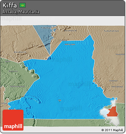 Political 3D Map of Kiffa, semi-desaturated
