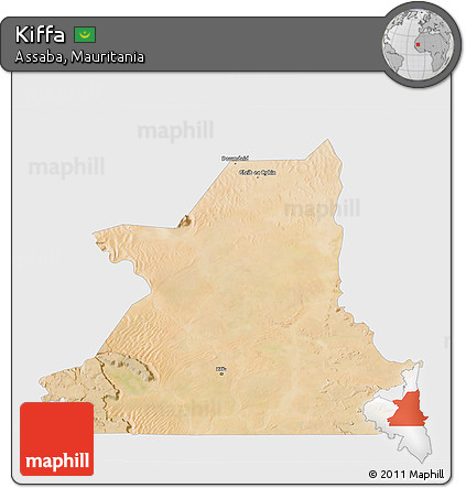 Satellite 3D Map of Kiffa, single color outside