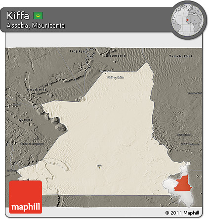Shaded Relief 3D Map of Kiffa, darken