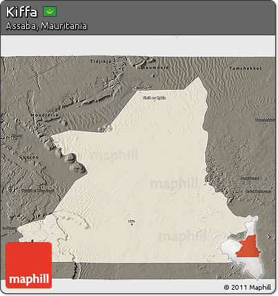 Shaded Relief 3D Map of Kiffa, darken