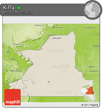 Shaded Relief 3D Map of Kiffa, physical outside
