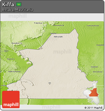 Shaded Relief 3D Map of Kiffa, physical outside