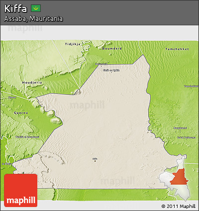 Shaded Relief 3D Map of Kiffa, physical outside