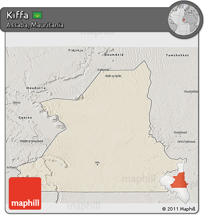 Shaded Relief 3D Map of Kiffa, semi-desaturated