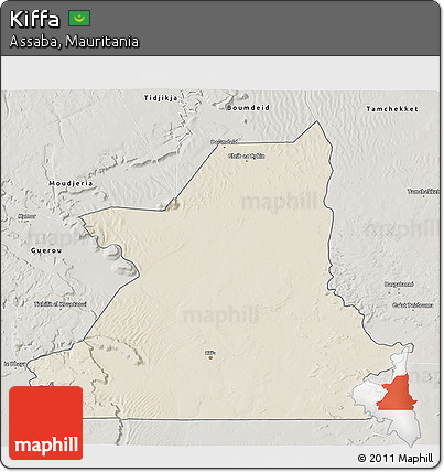 Shaded Relief 3D Map of Kiffa, semi-desaturated