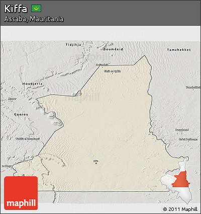 Shaded Relief 3D Map of Kiffa, semi-desaturated