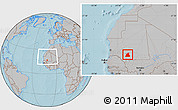 Gray Location Map of Kiffa, within the entire country, hill shading