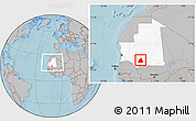 Gray Location Map of Kiffa, highlighted country, within the entire country, hill shading