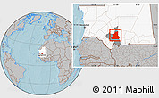 Gray Location Map of Kiffa, highlighted country, highlighted parent region, hill shading