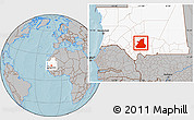 Gray Location Map of Kiffa, highlighted country, hill shading