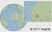 Savanna Style Location Map of Kiffa, within the entire country, hill shading
