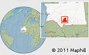 Savanna Style Location Map of Kiffa, highlighted country, hill shading