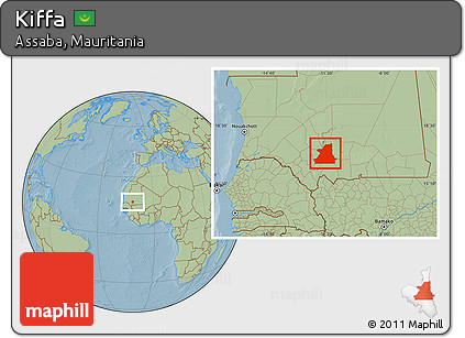 Savanna Style Location Map of Kiffa, hill shading
