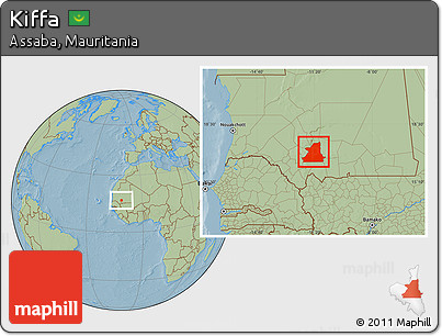 Savanna Style Location Map of Kiffa, hill shading