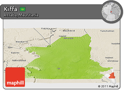 Physical Panoramic Map of Kiffa, shaded relief outside