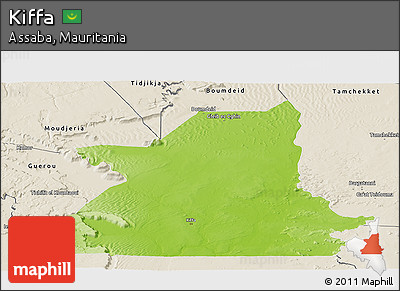 Physical Panoramic Map of Kiffa, shaded relief outside