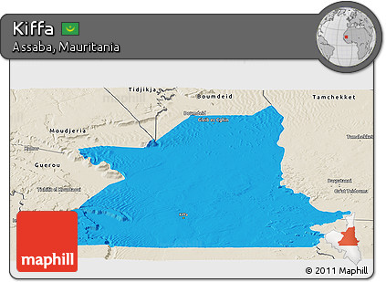 Political Panoramic Map of Kiffa, shaded relief outside