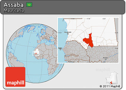 Gray Location Map of Assaba, highlighted country