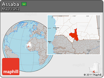 Gray Location Map of Assaba, highlighted country