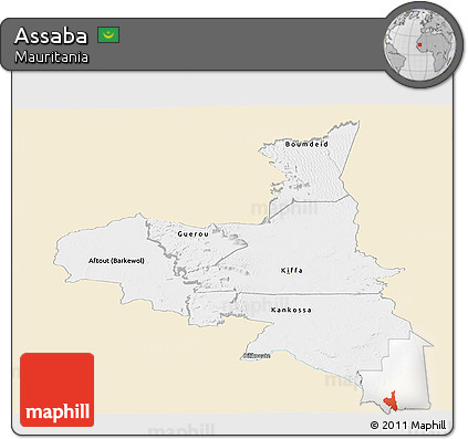 Classic Style Panoramic Map of Assaba, single color outside