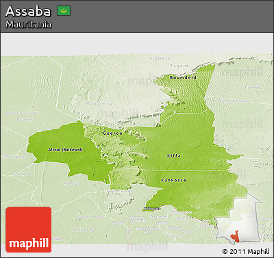 Physical Panoramic Map of Assaba, lighten