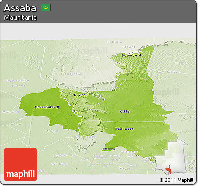 Physical Panoramic Map of Assaba, lighten