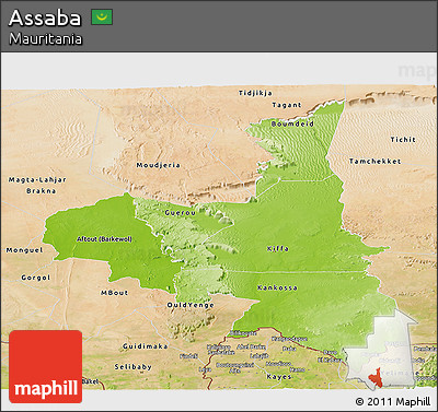 Physical Panoramic Map of Assaba, satellite outside