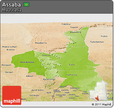 Physical Panoramic Map of Assaba, satellite outside