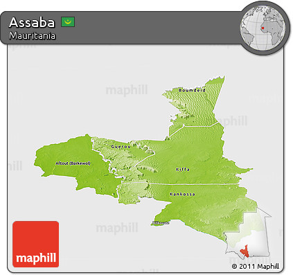 Physical Panoramic Map of Assaba, single color outside