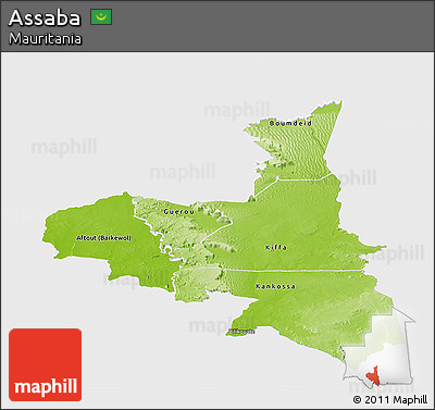 Physical Panoramic Map of Assaba, single color outside