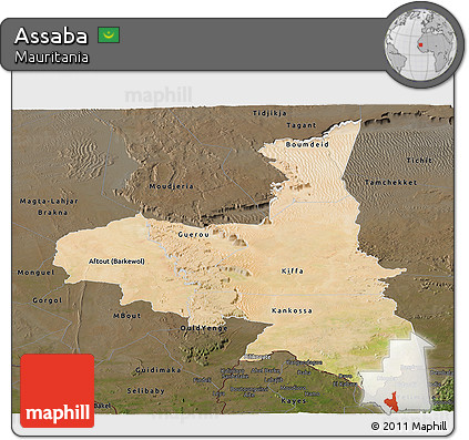 Satellite Panoramic Map of Assaba, darken