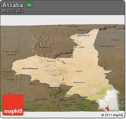 Satellite Panoramic Map of Assaba, darken