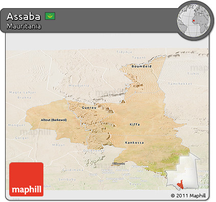 Satellite Panoramic Map of Assaba, lighten