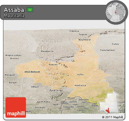 Satellite Panoramic Map of Assaba, semi-desaturated