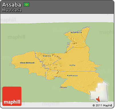 Savanna Style Panoramic Map of Assaba, single color outside